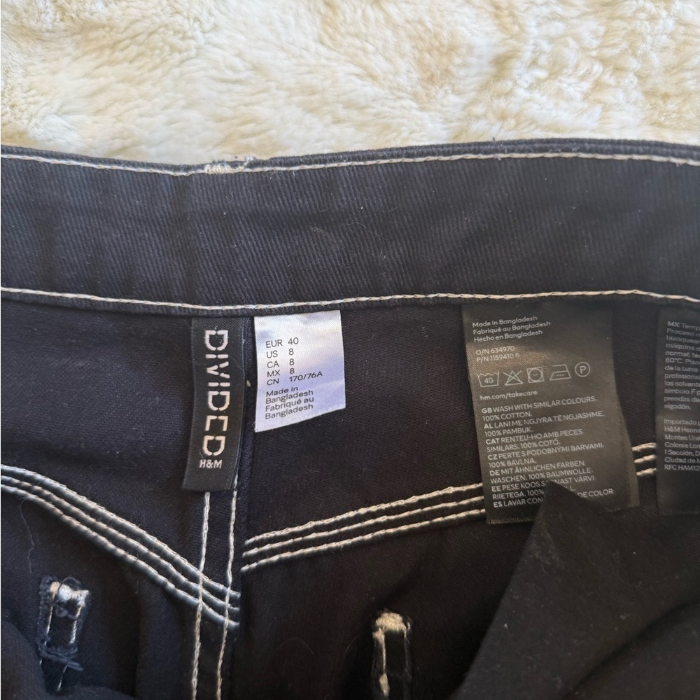 H&M DIVIDED CARGO PANTS BLACK CONTRAST STITCH STRAIGHT LEG SIZE 8 - Picture 8 of 8